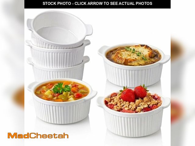 Lot 74-14266247 - Delling Ramekins with Handle, 6 PACK Soup Bowls for French Onion Soup, Pot Pie, Lava Cakes, Creme Br...