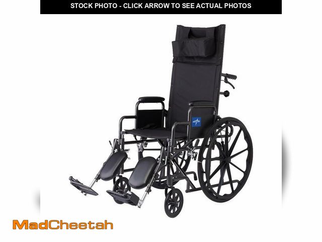 Lot 74-13119143 - Medline Reclining Wheelchair, 18", with Elevating Leg Rests, Durable Vinyl, 300 lb. Weight Limit, Re...