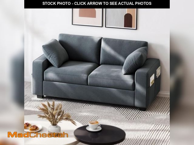 Lot 74-12161679 - DWVO 60 Inch Loveseat, Chenille Fabric Sofa Couch, Grey - UNUSED