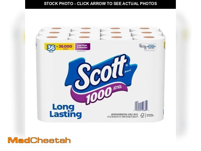 Lot 74-14280403 - Scott 1-Ply White 1000-Sheet Toilet Paper(1000 Sheets Per Roll 36 Rolls Per Pack) - UNUSED