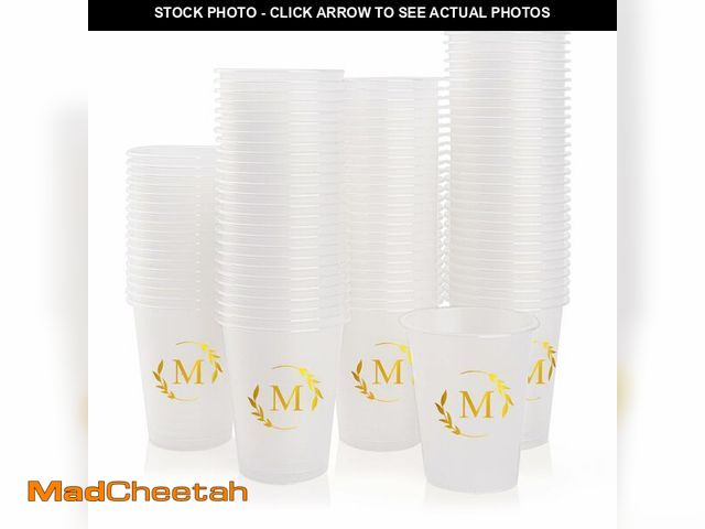 Lot 74-14210828 - Lingringdcy 100 Monogrammed Cups Disposable Initial Plastic Cup 12 oz Wedding Personalized Cup for W...