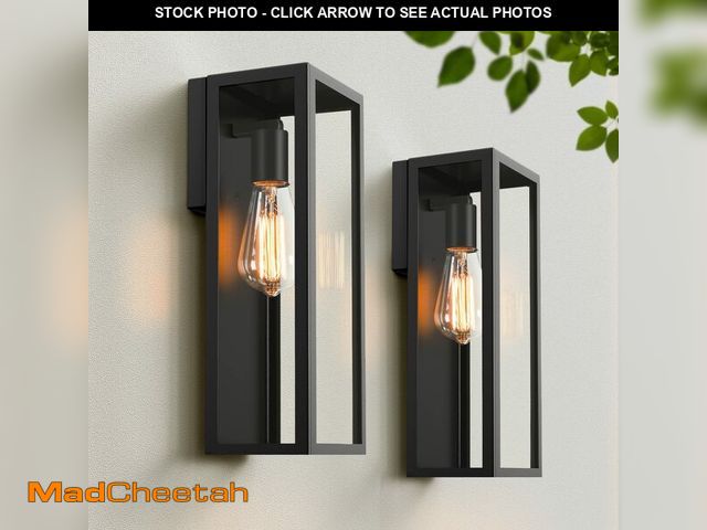 Lot 74-13946668 - 2-Pack Outdoor Wall Lanterns, Exterior Waterproof Wall Sconce with Glass Shades, Matte Black Porch L...