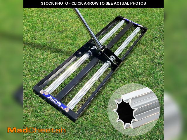 Lot 74-12890263 - JouZYA 40"x10" Lawn Leveling Rake with Aluminum Rollers, Stainless Steel Lawn Leveler Levelawn Tool,...
