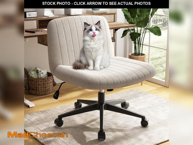 Lot 74-12405521 - (MISSING WHEELS) Walsunny Criss Cross Legged Home Office Vanity Desk Chair with Back &amp; Wide Seat...