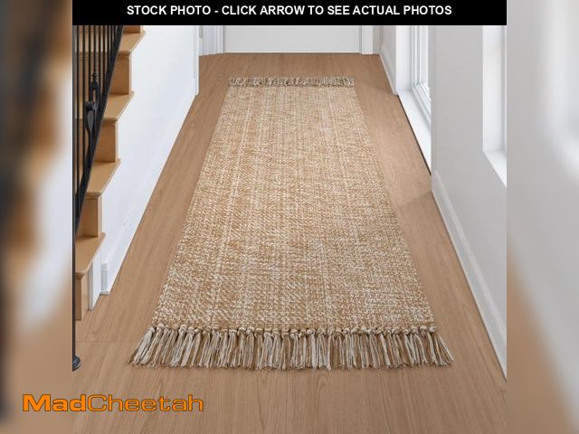 Lot 74-12113023 - Collive Kitchen Runner Rug, 2' x 4.3' Hand-Woven Reversible Washable Rugs, Tan Cotton Modern Farmhou...