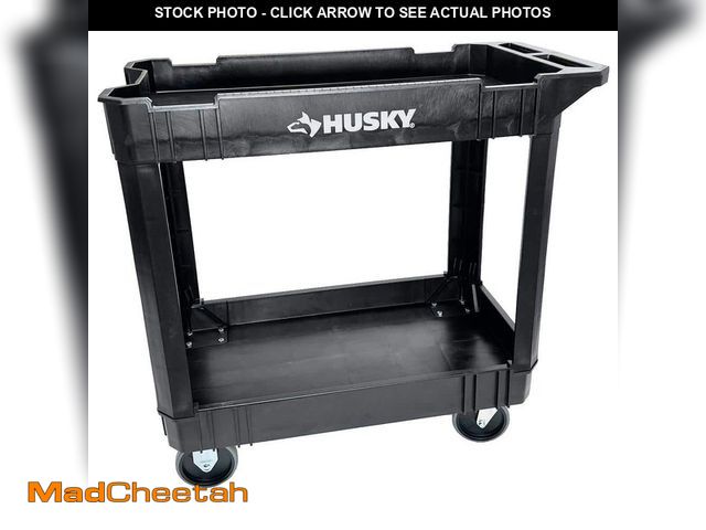 Lot 74-14468035 - Husky 2-Tier Plastic 4-Wheeled Service Cart in Black with 500 lbs. Capacity 410-111-0111 - UNUSED