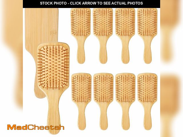 Lot 74-12708035 - 10 Pcs Bamboo Hair Brush, Bulk Round-tipped Bamboo Bristles Detangling Brush Paddle Lightweight Mass...