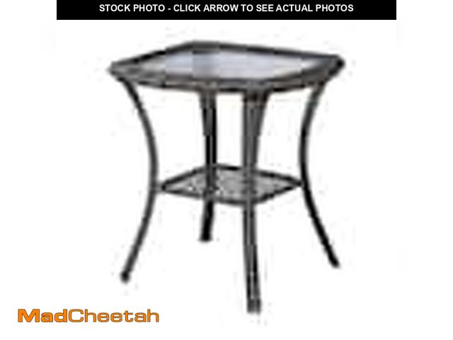 Lot 74-12746714 - Pocassy Brown Square Wicker Outdoor Glass Side Table - UNUSED