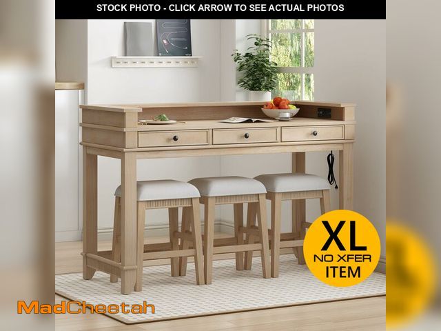 Lot 74-12898563 - (NO STOOLS) 4-piece Dining Bar Table Set with 3 Upholstered Stools, Rubber Wood Counter Height Multi...