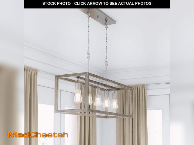 Lot 74-13611033 - Hampton Bay Boswell Quarter 5-Light Brushed Nickel With Weathered Wood Accents Coastal Linear Island...