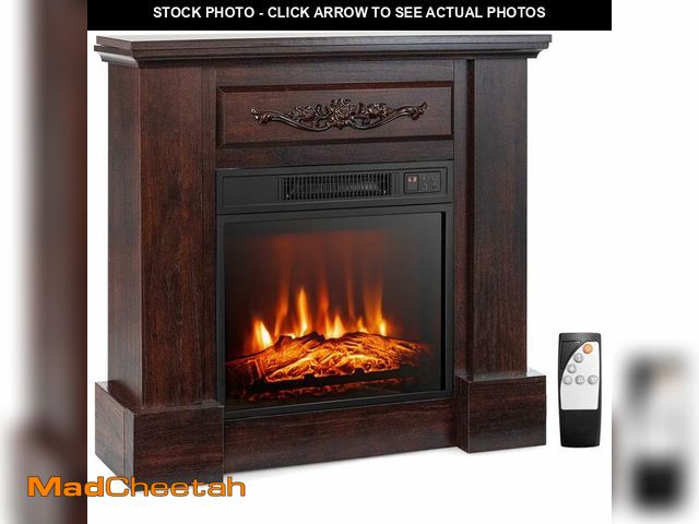 Lot 74-13052819 - *DIRTY/CRACKED* Tangkula 1400W 32 Inches Electric Fireplace with Mantel, Freestanding Fireplace Heat...