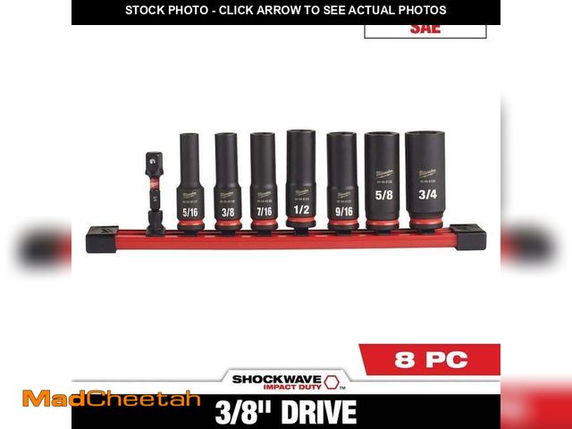 Lot 74-13692280 - *MISSING TWO* Milwaukee SHOCKWAVE Impact Duty 3/8 in. SAE Deep Impact Rated Socket Set (8-Piece) - U...