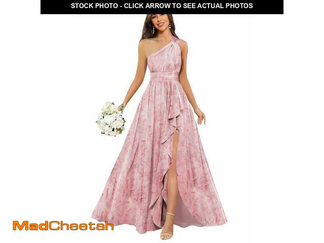 Lot 74-12973176 - homdor Chiffon One Shoulder Bridesmaid Dress with Pleated Bodice Long A Line Prom Dress for Women,Fl...