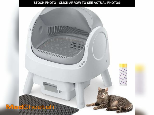 Lot 74-12818441 - PetPivot Large Open-Top Automatic Cat Litter Box Self Cleaning with Safety Protection, Mat and Trash...
