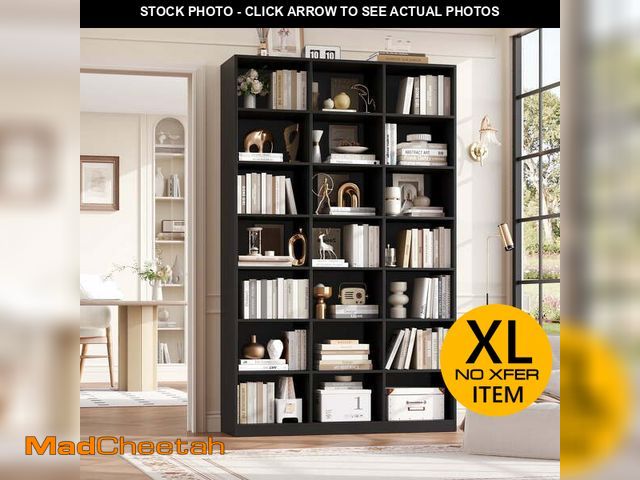 Lot 74-13607954 - Hiphuta 86"H x 47"W Wood Triple 7-Tier Standard Bookcase, Tall Bookcase for Bedroom, Living Room and...