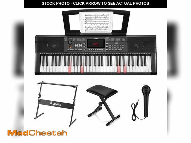 Lot 74-13149874 - Donner DEK-300 61-Key LED Electronic Keyboard Piano with Interactive Light-Up Keys â All-in-One Bu...