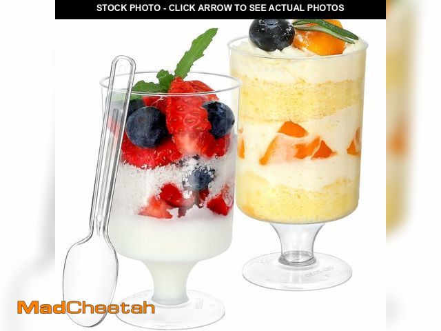 Lot 74-14381190 - HawHawToys 60 Pack 3 Oz Mini Dessert Cups Disposable Appetizer Cup Goblet,Pedestal Clear Plastic Win...