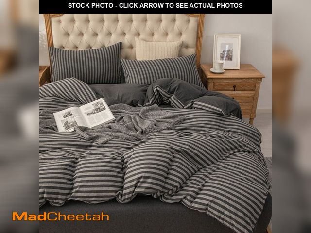 Lot 74-14430837 - PURE ERA Jersey Knit Duvet Cover Set 100% T-Shirt Heather Cotton Super Soft Comfy Classic Striped De...