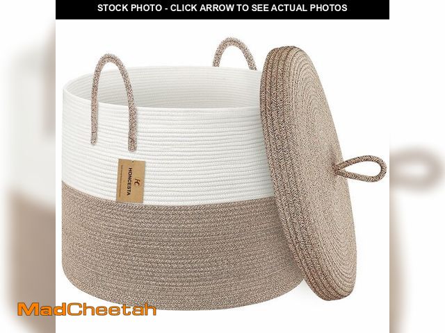 Lot 74-14060391 - HONCESTA 18" X18Ã¢â¬Å X 14" Large Storage Basket with Lid, Blanket Basket Living Room, Woven Cotto...