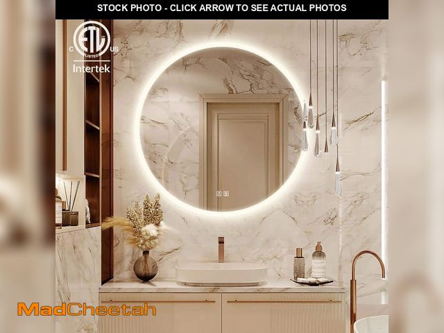 Lot 74-14112306 - HOMLUX 36 in. W x 36 in. H Round Frameless LED Light with 3-Color and Anti-Fog Frosted Edge Wall Mou...