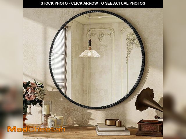 Lot 74-13815845 - BEAUTYPEAK 24" Round Bathroom Mirror Vanity Mirror Wall Mounted With Beaded Frame,Black - UNUSED