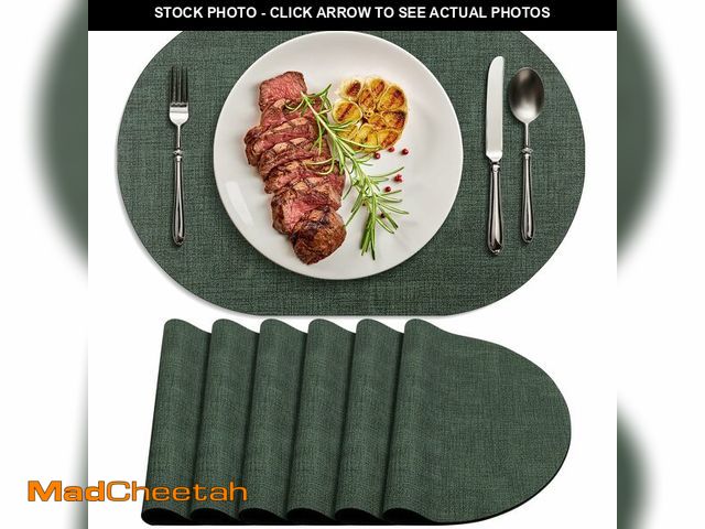 Lot 74-14264895 - BARTHKIT Placemats Set of 6 - Washable Heat Resistant Table Placemats - Wipeable Faux Leather Oval P...