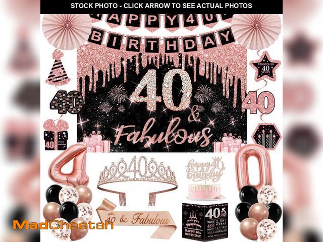 Lot 74-12110522 - 40th Birthday Decorations for Women,32PCS 40th Birthday Party Decorations,Including Backdrop, Crown,...