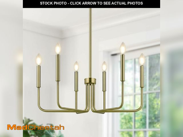 Lot 74-13717088 - Lynnoland Brass Chandelier, 6-Light Farmhouse Chandeliers for Dining Room Lighting Fixtures Hanging,...