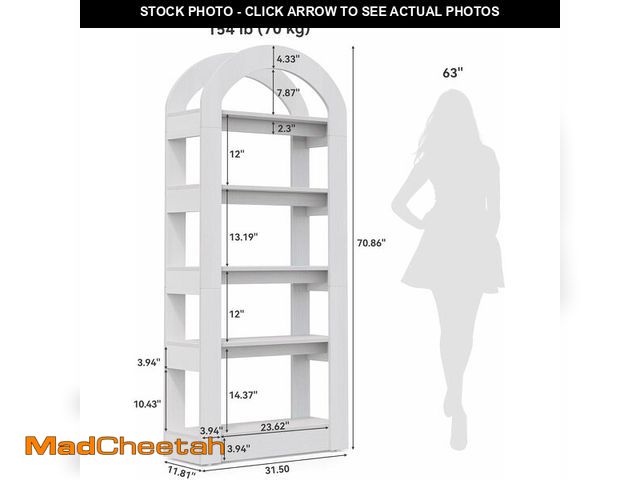 Lot 74-13703613 - LITTLE TREE 5-Tier Bookshelf, Arch-Shaped Racks, Tall Standing Wooden Bookcase Display Shelf Modern ...