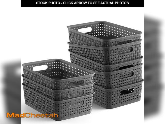 Lot 74-14062716 - NETANY Plastic Storage Baskets - 8 Pack, Gray, Durable, Easy to Use, Flexible, Multi-Purpose, Ideal ...