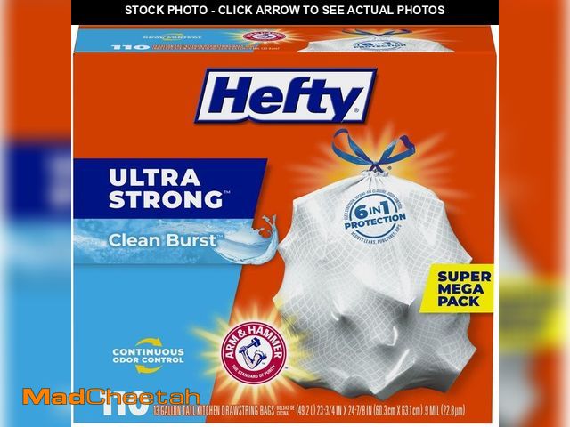 Lot 74-12921182 - Hefty Ultra Strong 13 Gal. Clean Burst Tall Kitchen Trash Bags (110-Count) - UNUSED