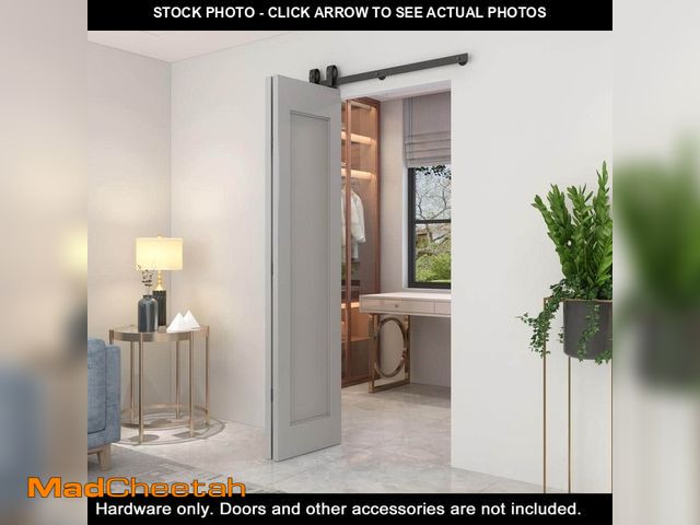 Lot 74-14440305 - CALHOME 42 in. Black Single Bi-Fold Top Mount Sliding Barn Door Track and Hardware Kit-Door Not Incl...