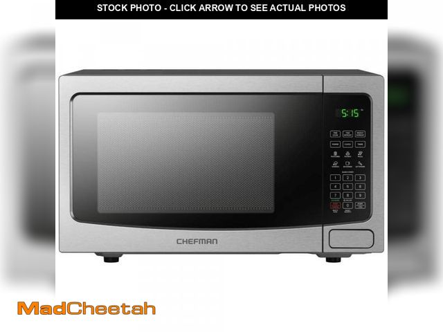Lot 74-12424607 - Chefman 1.1 cu. ft. Microwave in Black Stainless Steel with Presets, Power Levels, Mute, 30 Seconds,...