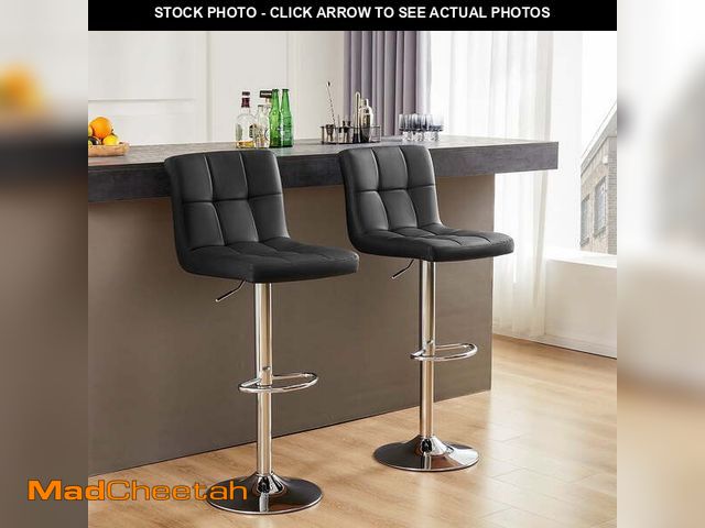 Lot 74-12782405 - CONCETTA Bar Stools - Set of 2 Adjustable Swivel PU Leather Counter Seats, Black - UNUSED