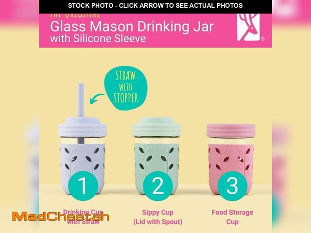 Lot 74-13542583 - Elk and Friends Kids + Toddler Glass Cups | The Original 8oz Glass Mason Jar with Sleeves + Lids | S...