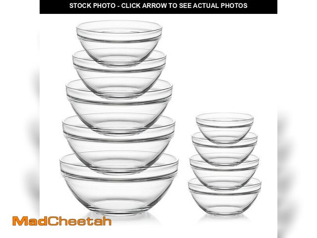 Lot 74-13630569 - Sweejar Glass Mixing Bowls Set(set of 9),Nesting Bowls for Space Saving Storage,Great for Cooking,Ba...