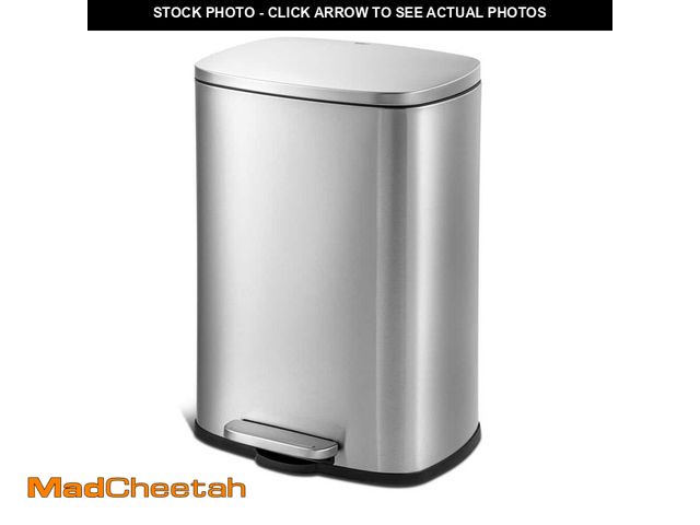 Lot 74-12746723 - Qualiazero 13 Gal. Stainless Steel Kitchen Trashcan, Step-on, Rectangle - USED