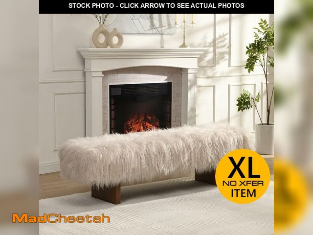 Lot 74-12785394 - (MISSING HARDWARE ) Christopher Knight Home Lenka 67" Long-haired Faux Wool Bedroom Bench, Rubberwoo...