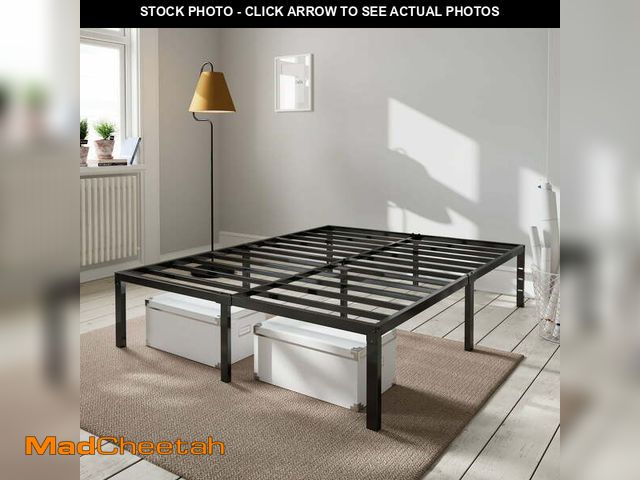 Lot 74-14289055 - Amolife Heavy Duty Queen Size 14'' Metal Platform Bed Frame with Ample Under-bed Storage Space, Blac...
