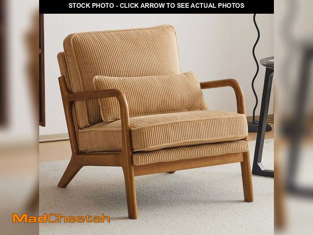 Lot 74-12888003 - Ktaxon Accent Chair Corduroy Upholstered Armchair, Reading Club Chair with Pillow and Solid Wood Fra...