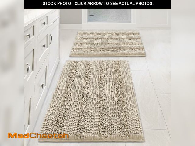 Lot 74-14267869 - H.VERSAILTEX Bathroom Rug Sets 2 Piece Bath Mats Non Slip Thick Soft Chenille Striped Bath Rug achin...