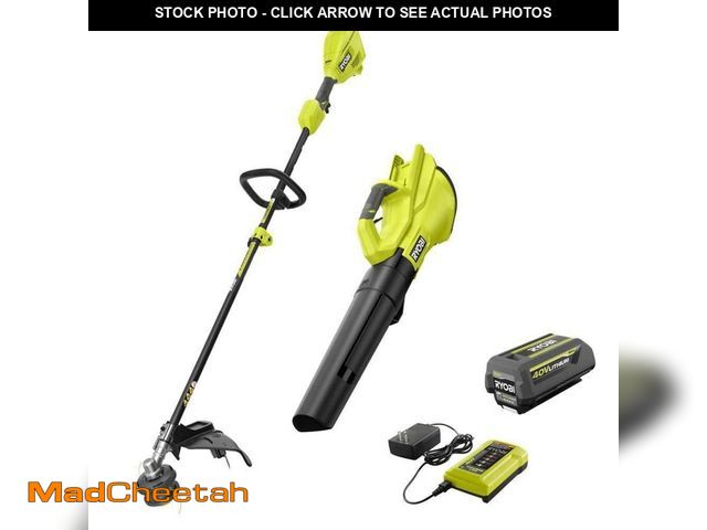 Lot 74-14242547 - RYOBI 40V Cordless Attachment Capable 15" String Trimmer &amp; 550 CFM 120 MPH Blower Combo Kit with...