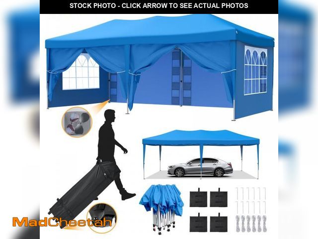 Lot 74-12402634 - Vecukty 10 x 20 ft Blue Pop up Outdoor Canopies, Removable Sidewalls - UNUSED