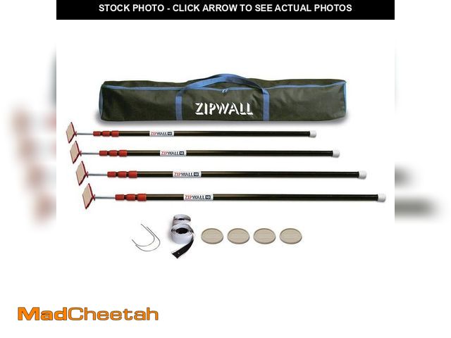Lot 74-12553652 - ZipWall 10 ft. Stainless Steel Dust Barrier Poles with 2-Adhesive Zippers and a Carry Bag Black (4-P...