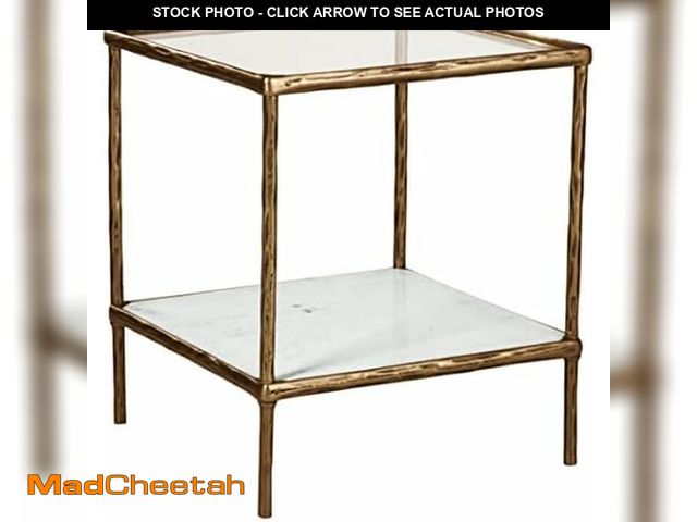 Lot 74-12633327 - Signature Design by Ashley Ryandale | Contemporary Accent Table - Glass Top, Aluminum Frame &amp; Ma...