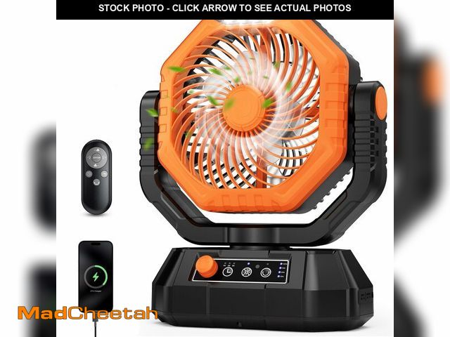 Lot 74-14294260 - AJVV Camping Fan with Light, Remote and Oscillation, Battery Powered Hanging Tent Fan, Rechargeable ...