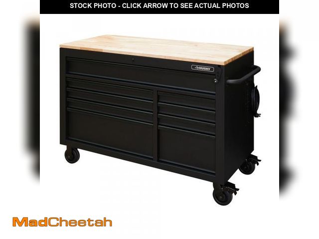 Lot 74-12471714 - 52 in. W X 25 in. D Heavy Duty 9-Drawer Mobile Workbench Cabinet with Adjustable-Height Hardwood Top...