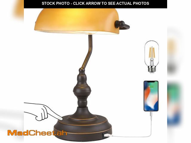 Lot 74-14336578 - Liylan Banker Desk Lamp Touch Control, Vintage Banker's Desk Lamp with USB-A Port, 3 Way Dimmable De...