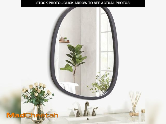 Lot 74-13927805 - Yellow Wall Mirror Irregular Oval Mirror Modern Wood Frame Mirror Unique Shape Asymmetrical Wall Van...