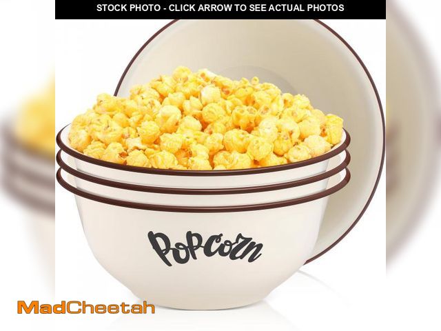 Lot 74-12119574 - Pickmesh 4 Pcs Large Popcorn Bowl Reusable 3.4 Quart Bowl Serving Popcorn Bucket Enamel Vintage Whit...